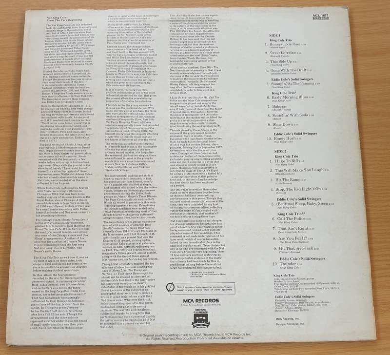 Nat King Cole  From The Very Beginning  Vinyl LP Record  (VG+)