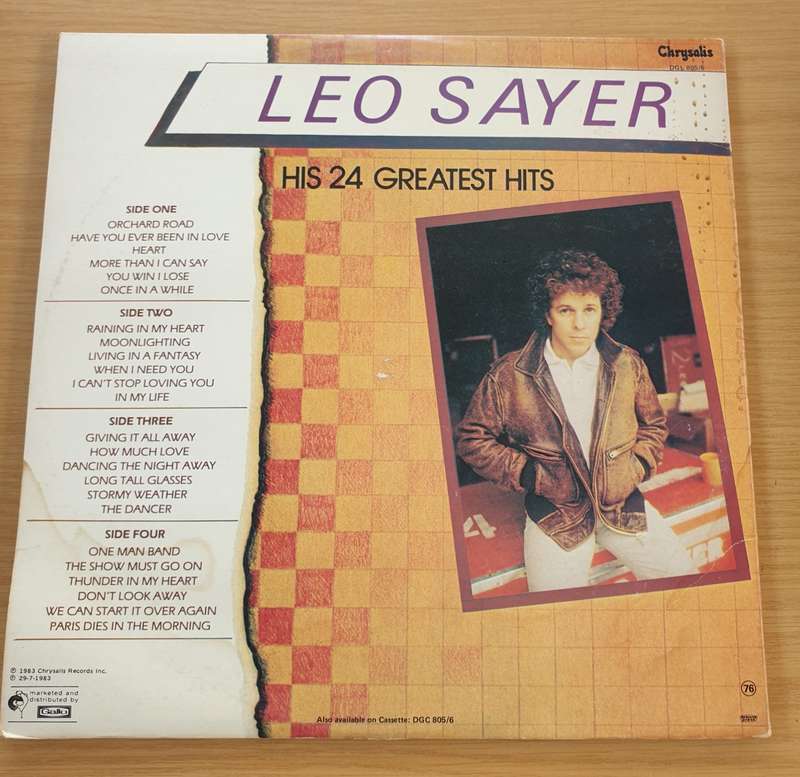 Leo Sayer  His 24 Greatest Hits - Double Vinyl LP Record  (VG+)