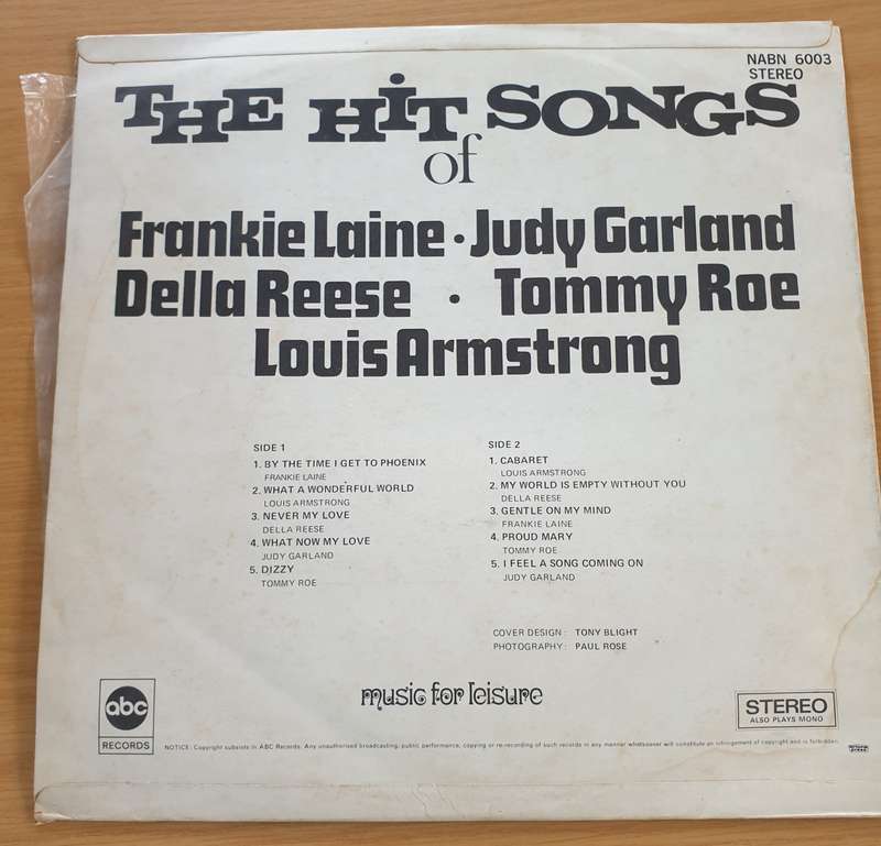 The Hit Songs of Frankie Laine, Judy Garland, Della Reese, Tommy Roes, Louis Armstrong - Vinyl LP...