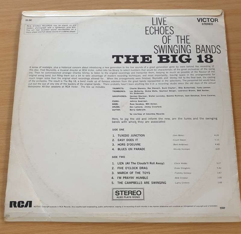 The Big 18  Live Echoes Of The Swinging Bands  Vinyl LP Record  (VG-)