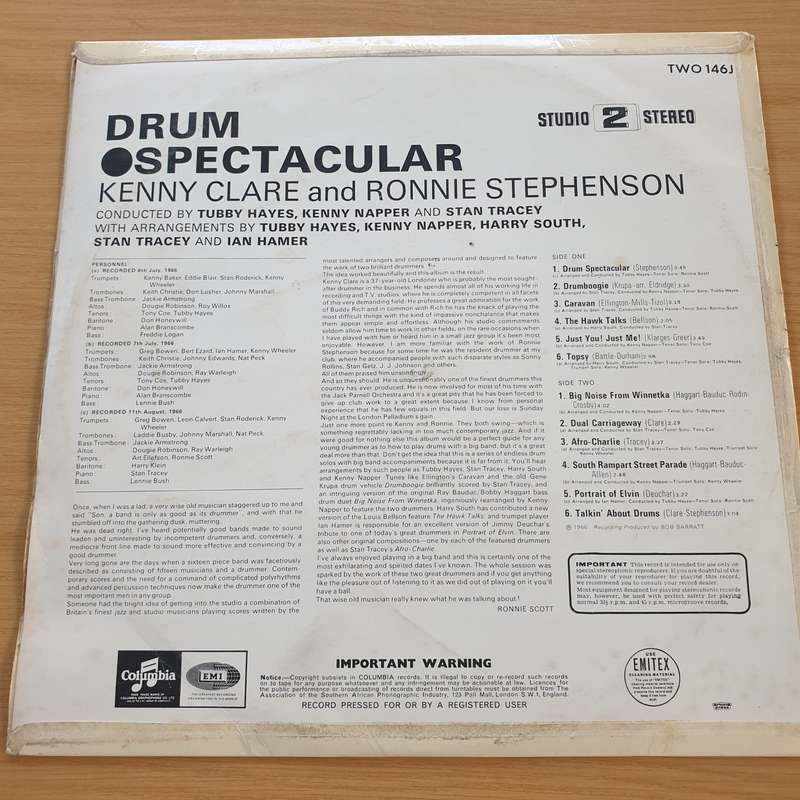 Drum Spectacular - Kenny Clare And Ronnie Stephenson  Vinyl LP Record  (VG+)