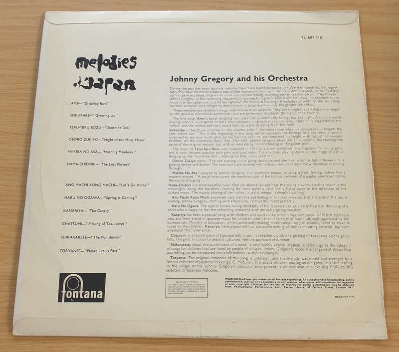 Johnny Gregory And His Orchestra  Melodies Of Japan - Vinyl LP Record - Very-Good+ Quality ...