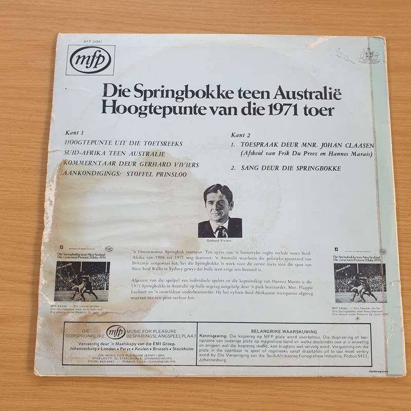 Springbokke teen Australie - Hoogpunte van die 1971 Rugby Toer  - Vinyl LP Record (VG)