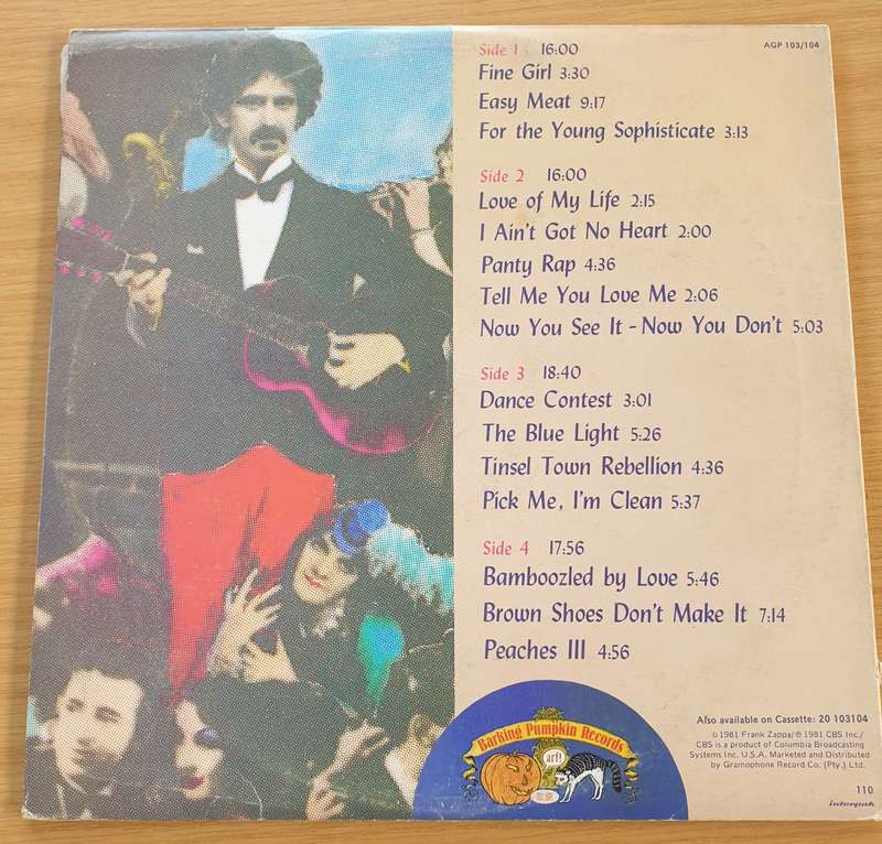Frank Zappa  Tinsel Town Rebellion  Double Vinyl LP Record  (VG+)