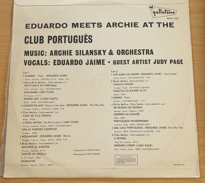 Eduardo Jaime/ Archie Silansky  Eduardo Meets Archie At The Club Português - Vinyl LP Record ...