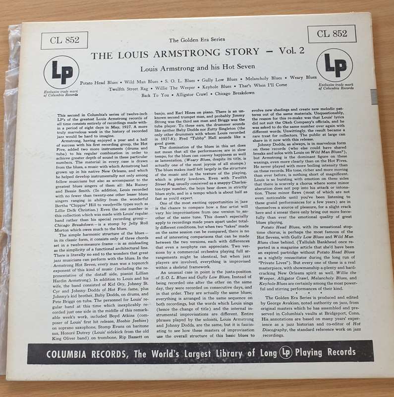 Louis Armstrong And His Hot Seven  Louis Armstrong Story - Volume II - Vinyl LP Record  (VG+)