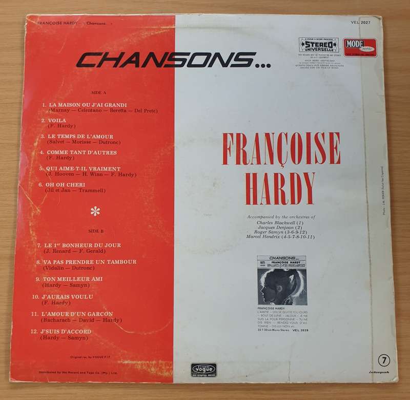 Françoise Hardy  Chansons... - Vinyl LP Record (VG)