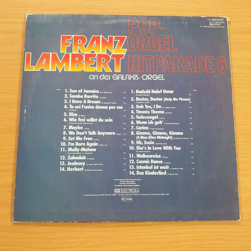 Franz Lambert  Pop-Orgel Hit-Parade 6  Vinyl LP Record  (VG+)
