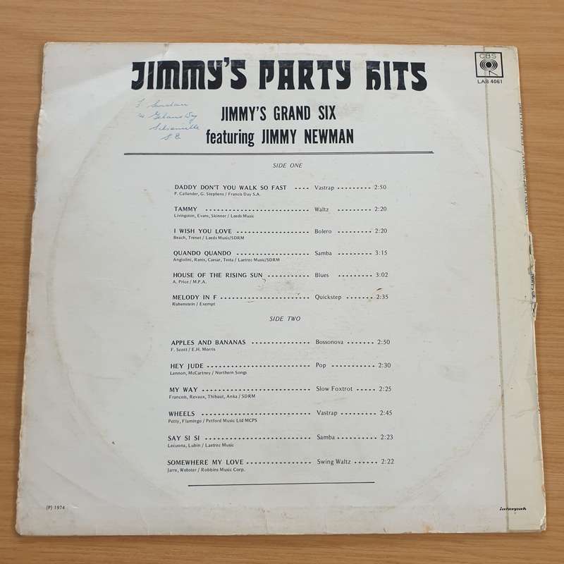 Jimmy's Grand Six featuring Jimmy Newman - Jimmy's Party Hits - Vinyl LP Record  (VG-)