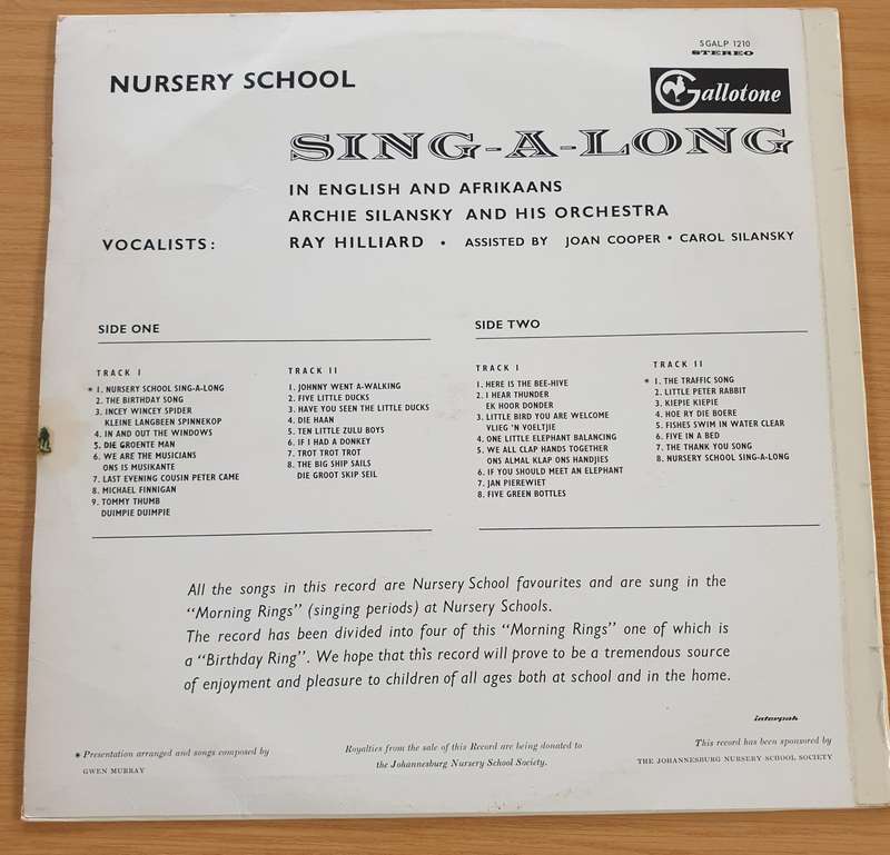 Archie Silansky - Nursery School Sing a Long - in English and Afrikaans  Vinyl LP Record  (VG+)