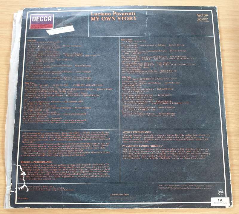 Luciano Pavarotti  My Own Story - Double Vinyl LP Record (VG+)