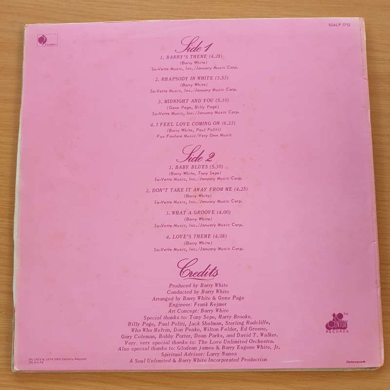The Love Unlimited Orchestra  Rhapsody In White - Barry White Vinyl LP Record (VG+)