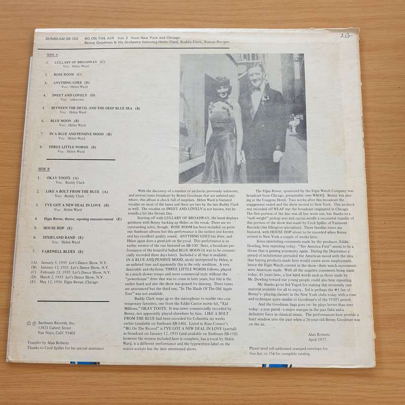 Benny Goodman Featuring Helen Ward & Buddy Clark  On The Air, Vol. 2 (1935-'36)  Vinyl LP R...