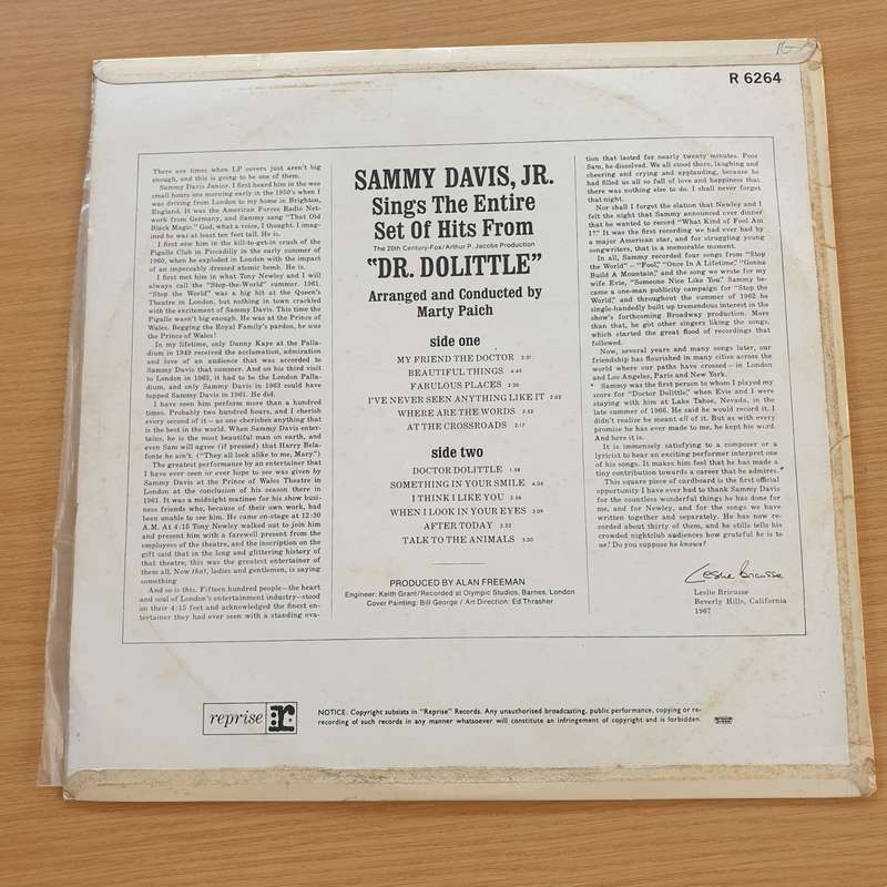 Sammy Davis Jr.  Sings The Complete "Dr. Dolittle"  Vinyl LP Record (VG+)