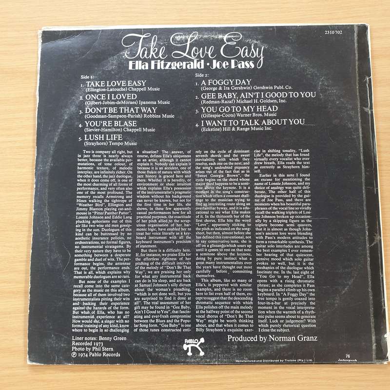 Ella Fitzgerald · Joe Pass  Take Love Easy - Vinyl LP Record (VG+)