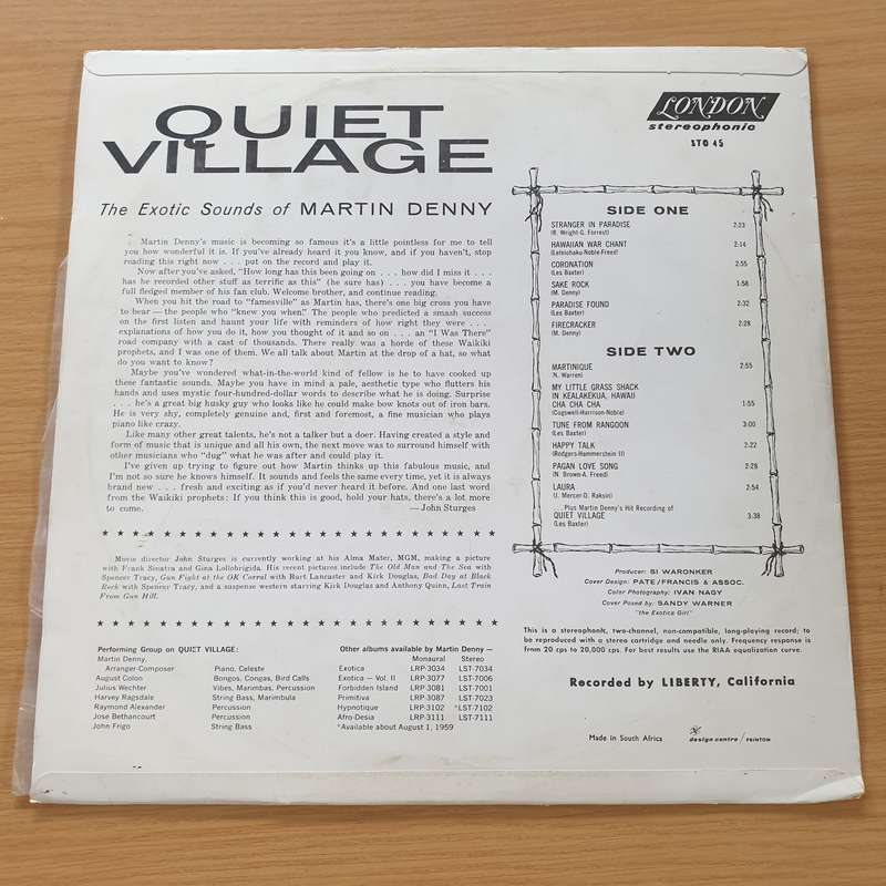 Martin Denny  Quiet Village - The Exotic Sounds Of Martin Denny - Vinyl LP Record (VG+)
