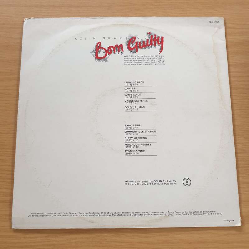 Colin Shamley  Born Guilty - Vinyl LP Record (VG+)