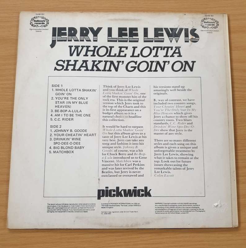 Jerry Lee Lewis  Whole Lotta Shakin' Goin' On - Vinyl LP Record (VG+)