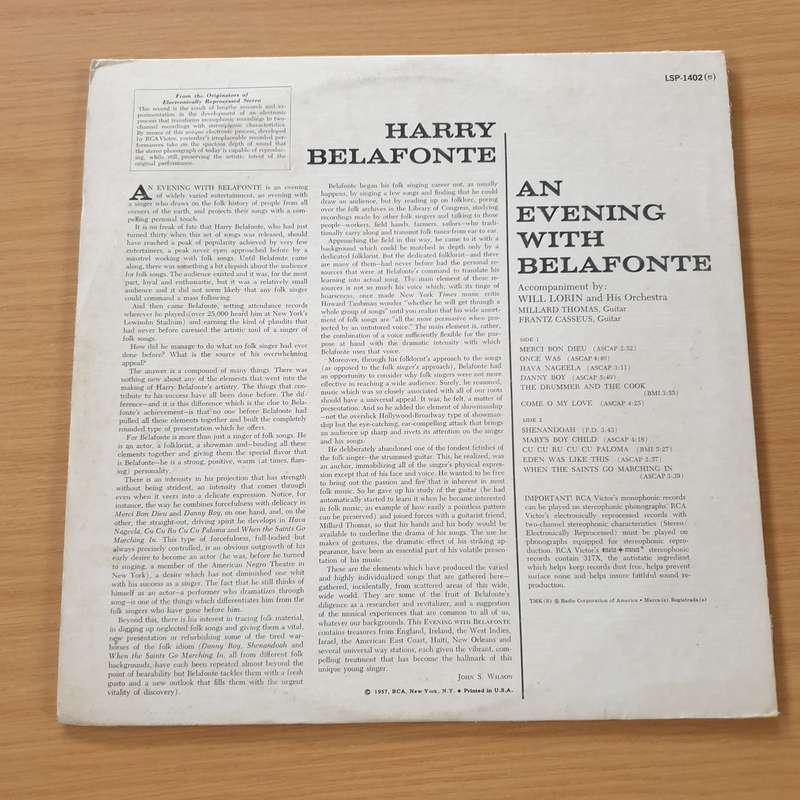 Harry Belafonte  An Evening With Belafonte  - Vinyl LP Record (VG+)