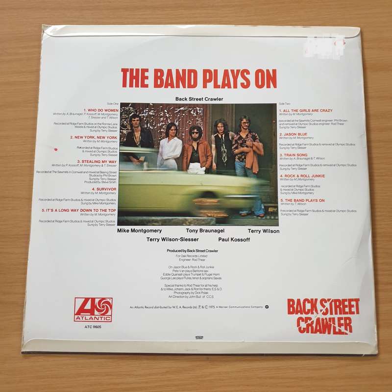 Back Street Crawler  The Band Plays On -  Vinyl Record (VG+)