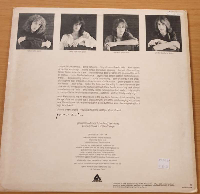 Patti Smith  Horses  Vinyl LP Record  (VG+)