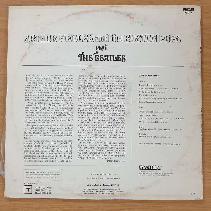 Arthur Fiedler And The Boston Pops  Play The Beatles -  Vinyl LP Record  (VG+)