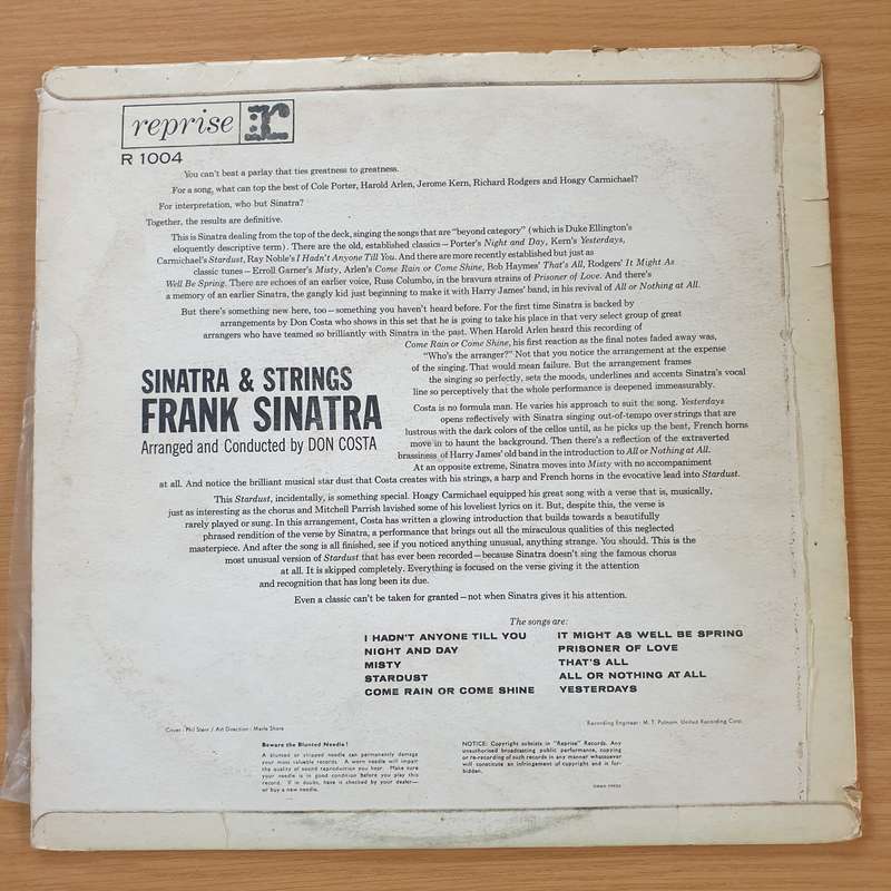 Frank Sinatra  Sinatra & Strings - Vinyl LP Record (VG)