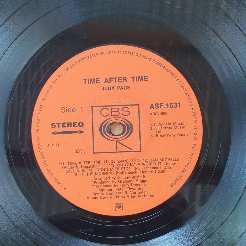 Judy Page  Time After Time - Vinyl LP Record (VG)
