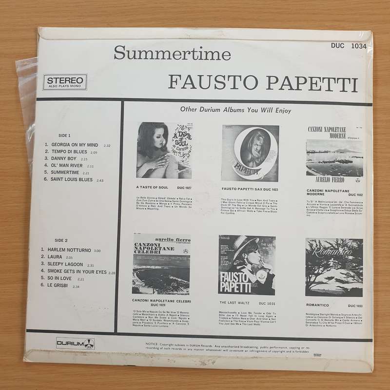 Fausto Papetti  Summertime - Vinyl LP Record (VG+)