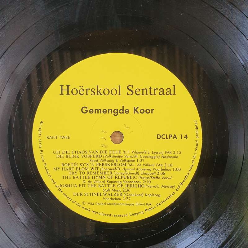 Hoerskool Sentraal Gemengde Koor  Vinyl LP Record (VG+)