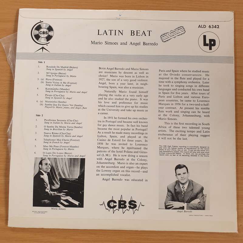 Mario Simoes And Angel Barredo  Latin Beat  Vinyl LP Record (VG+)