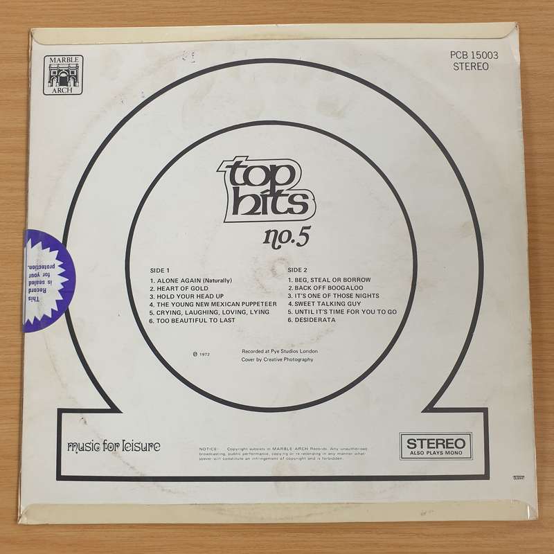 Top Hits No 5  Vinyl LP Record (VG+)