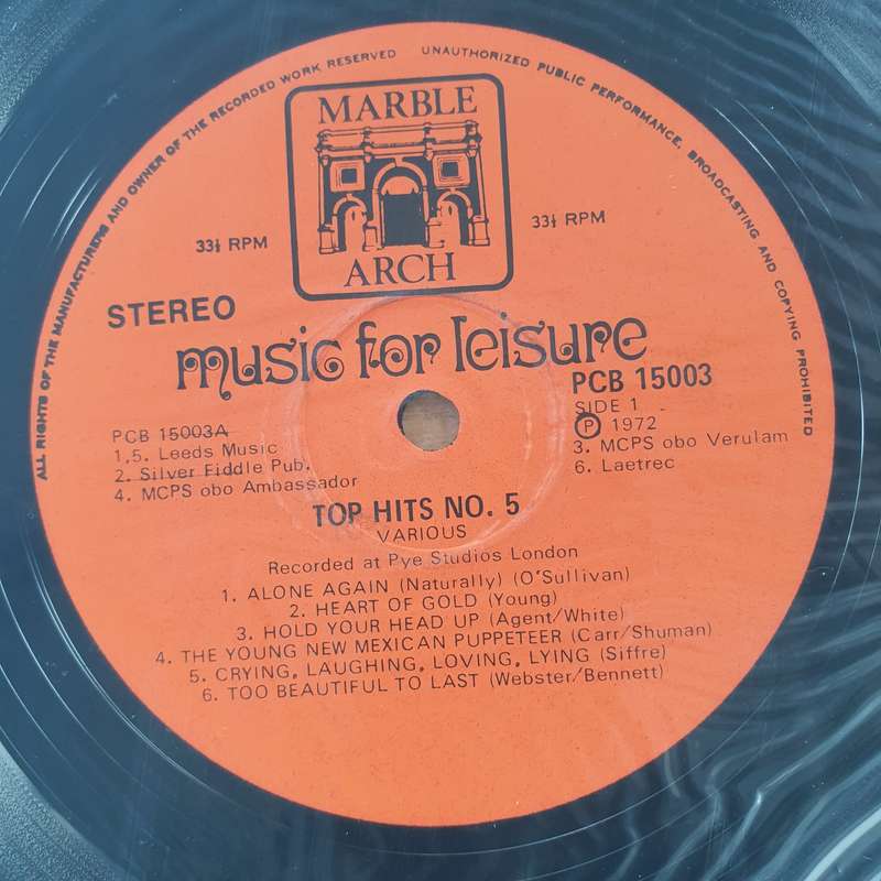 Top Hits No 5  Vinyl LP Record (VG+)