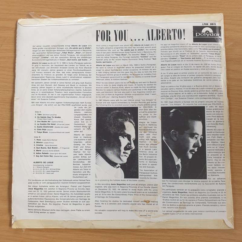 Alberto De Luque  For You .... Alberto! - Vinyl LP Record  (VG-)