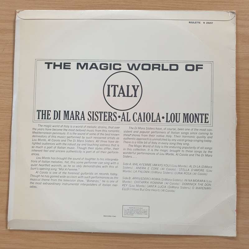 The Di Mara Sisters, Al Caiola, Lou Monte  The Magic World Of Italy  Vinyl LP Record (VG+)