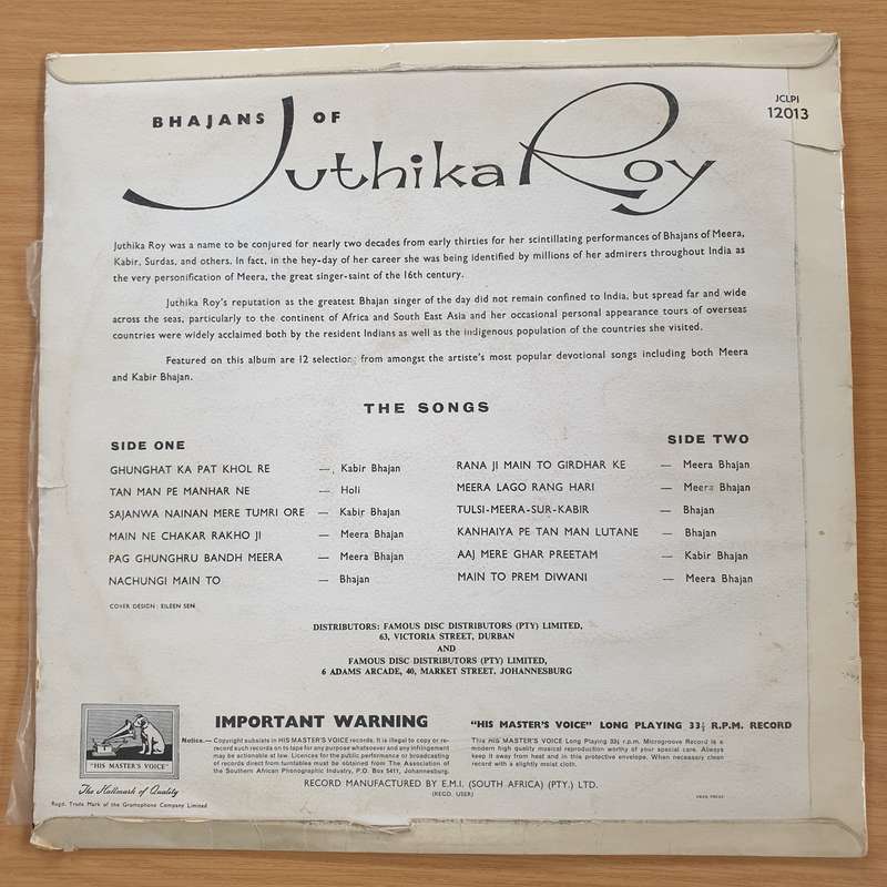 Juthika Roy  Songs Of Devotion (Bhajans By Juthika Roy)  Vinyl LP Record (VG+)