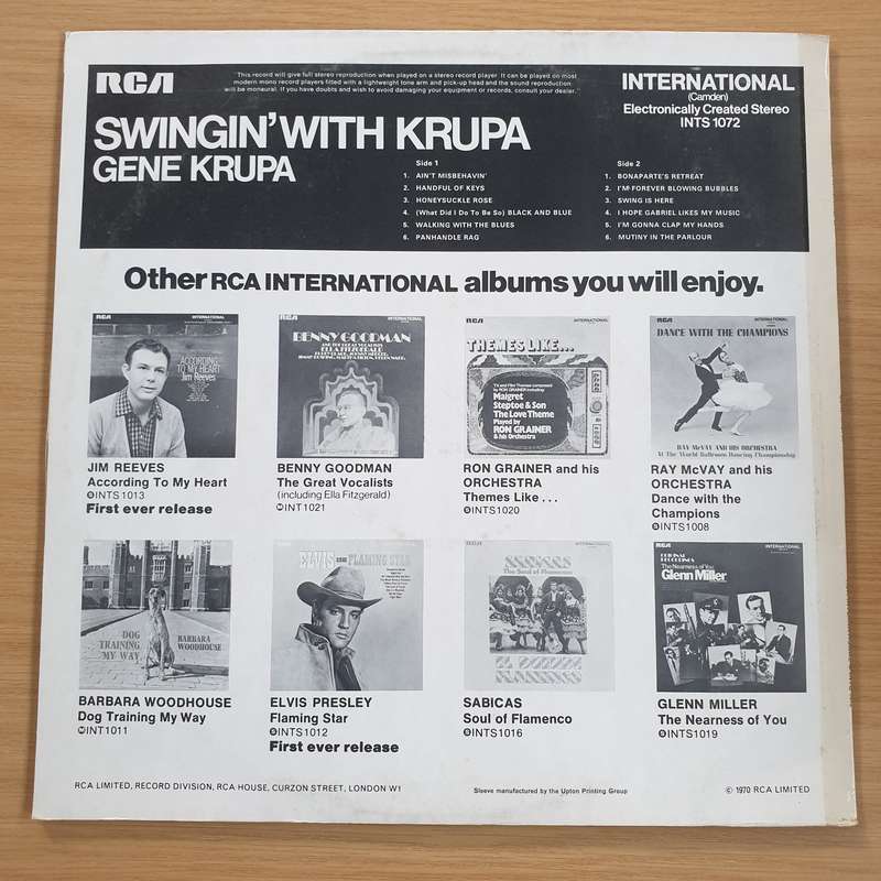Gene Krupa And His Orchestra  Swingin' With Krupa - Vinyl LP Record (VG+)