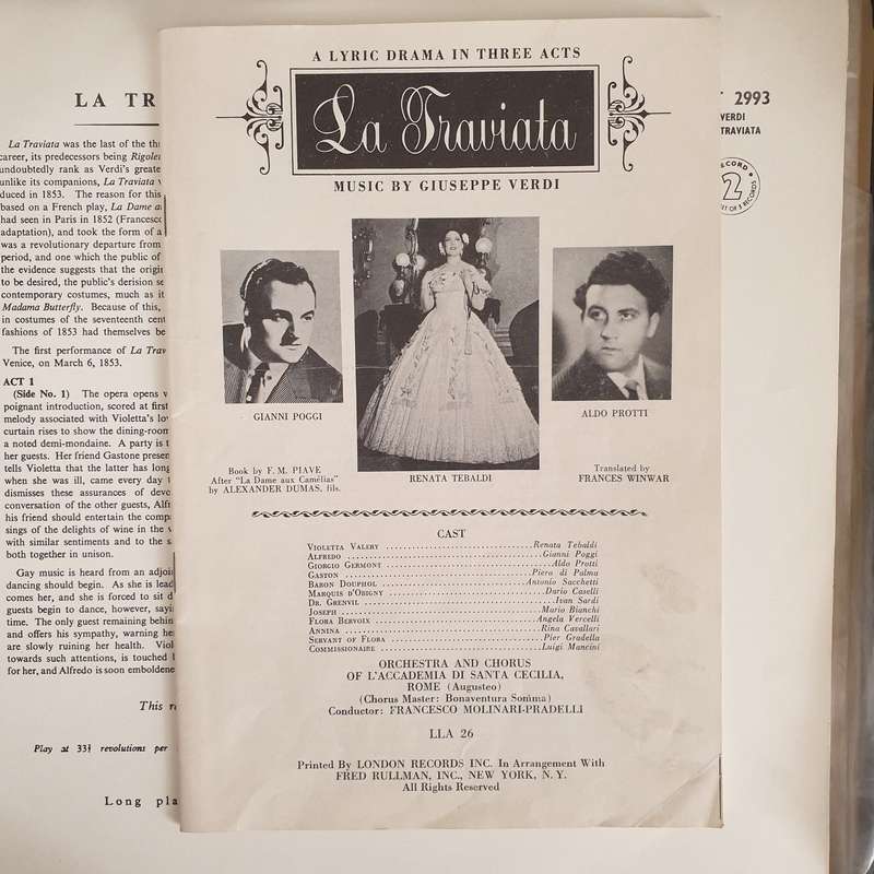 Verdi - La Traviata - Renata Tebaldi, Gianni Poggi, Aldo Protti  3 x Vinyl LP Record Box Set (...