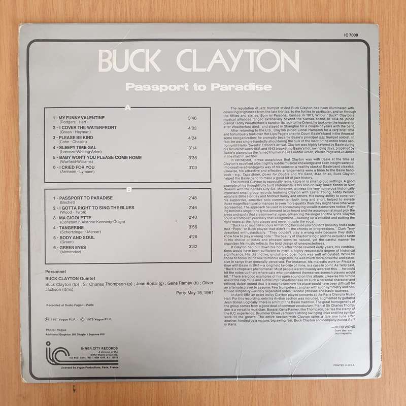 Buck Clayton  Passport To Paradise - Vinyl LP Record (VG)