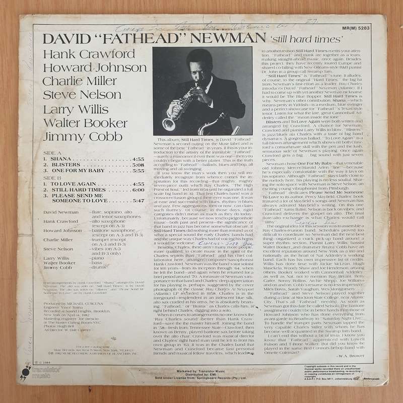 David "Fathead" Newman  Still Hard Times - Vinyl LP Record (VG)