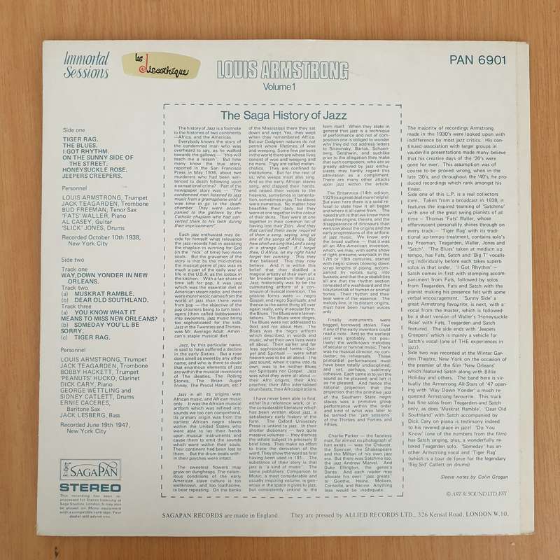 Louis Armstrong  Immortal Sessions Volume 1 - Vinyl LP Record (VG+)