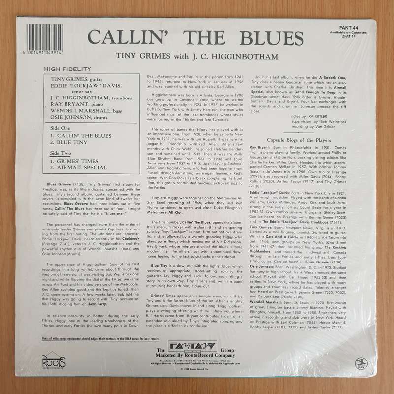 Tiny Grimes With J.C. Higginbotham  Callin' The Blues - Vinyl LP Record (VG+)
