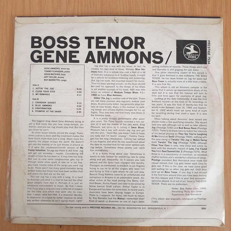 Gene Ammons  Boss Tenor - Vinyl LP Record (VG+)