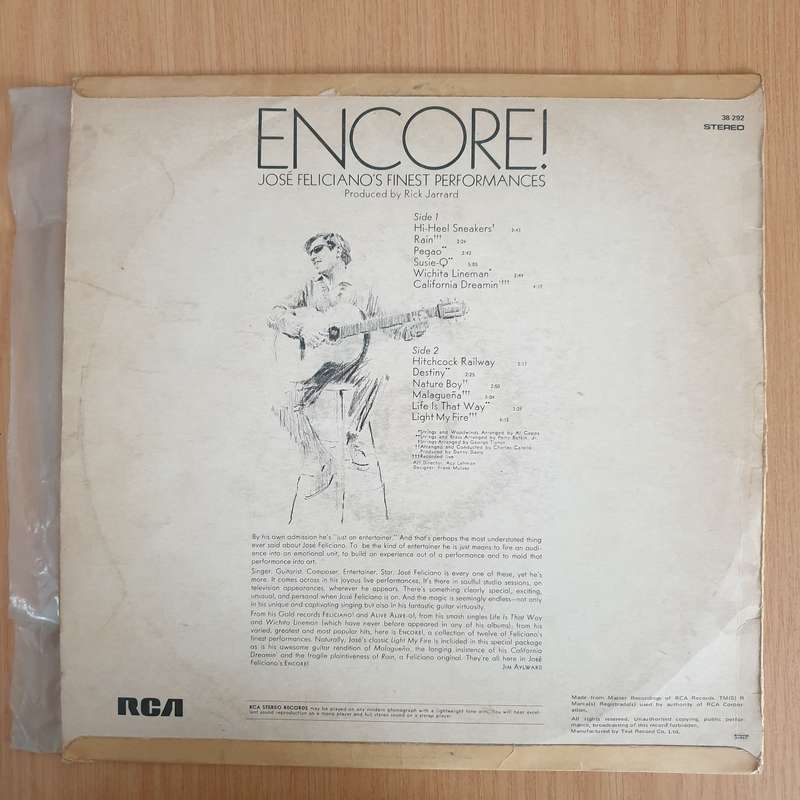 José Feliciano  Encore! - José Feliciano's Finest Performances (38292)  Vinyl LP Record (...