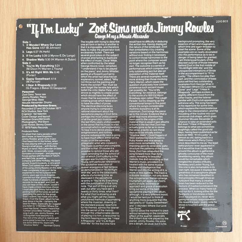 Zoot Sims Meets Jimmy Rowles  If I'm Lucky - Vinyl LP Record (VG+)