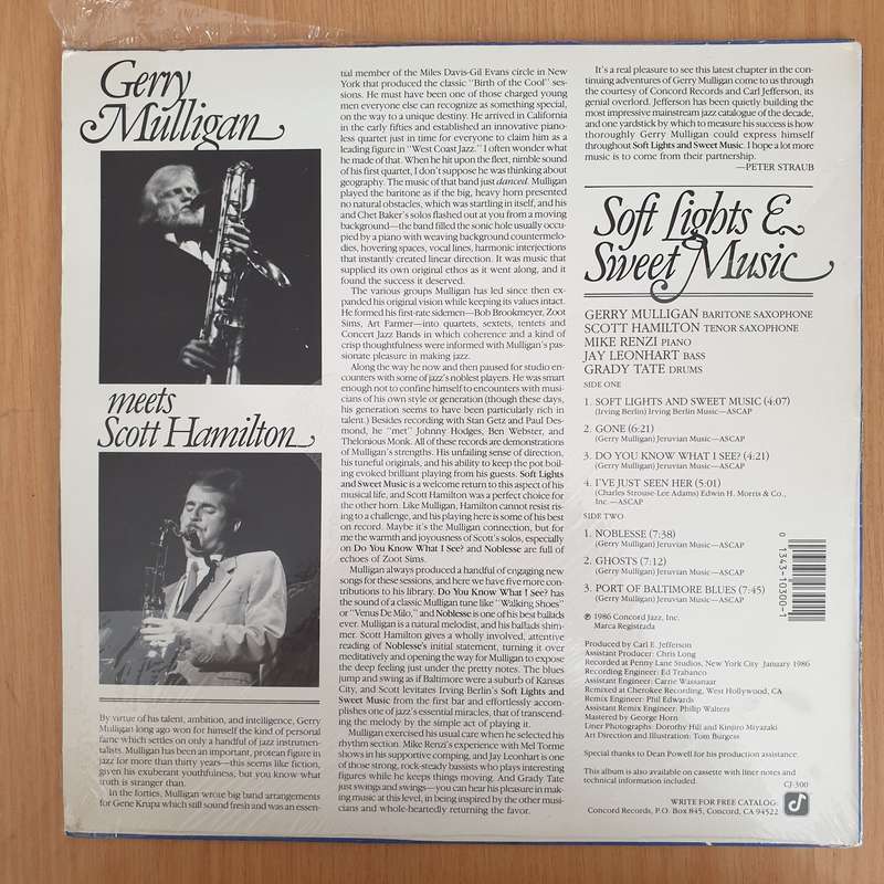 Gerry Mulligan Meets Scott Hamilton  Soft Lights & Sweet Music - Vinyl LP Record (VG+)