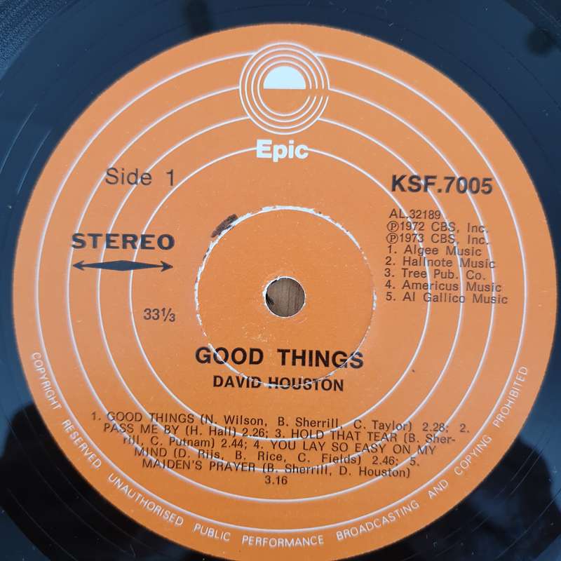 David Houston  Good Things - Vinyl LP Record (VG+)