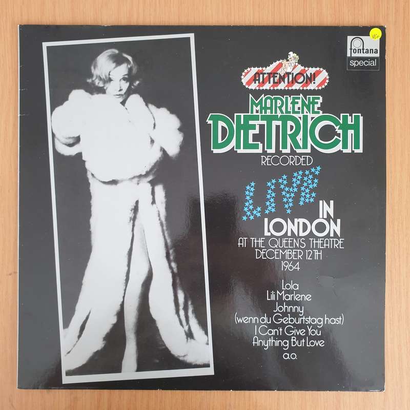 Marlene Dietrich  Attention! Marlene Dietrich Recorded Live In London - Vinyl LP Record (VG+)
