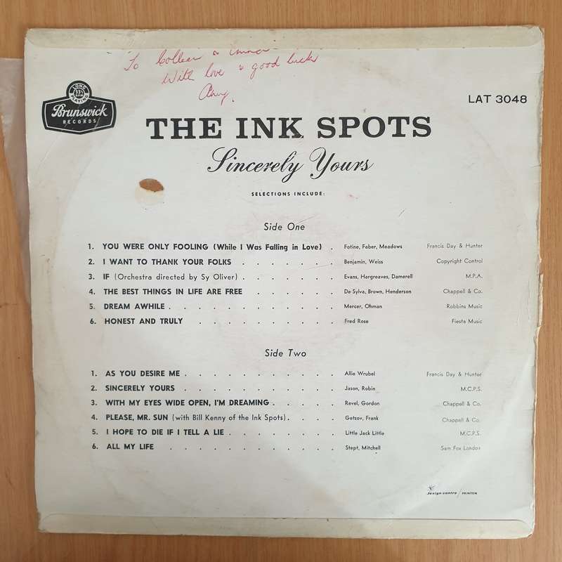 The Ink Spots  Sincerely Yours - Vinyl LP Record  (G+)