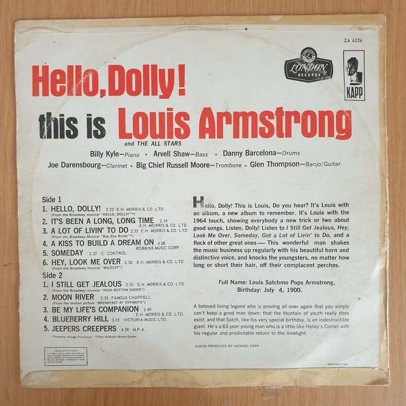 Louis Armstrong And The All Stars  Hello, Dolly! - Vinyl LP Record (VG-)